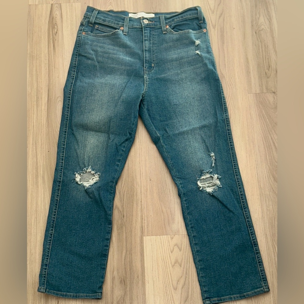 Levi’s Signature Heritage Straight Leg Jeans W32 High Rise Blue Distressed